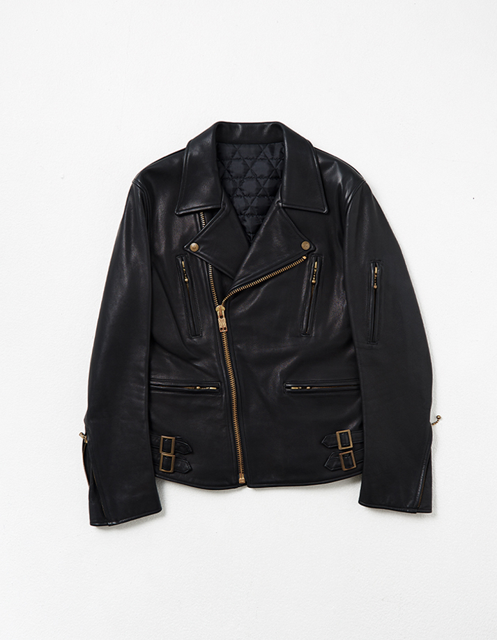 Leather Motorcycle Jacket w/ Side Backle Detail